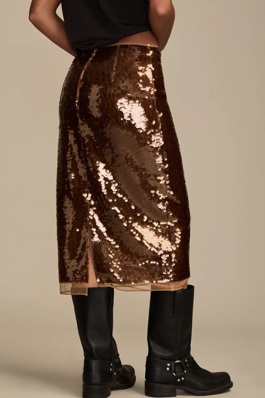 SEQUIN MIDI SKIRT — BROWN — image 3
