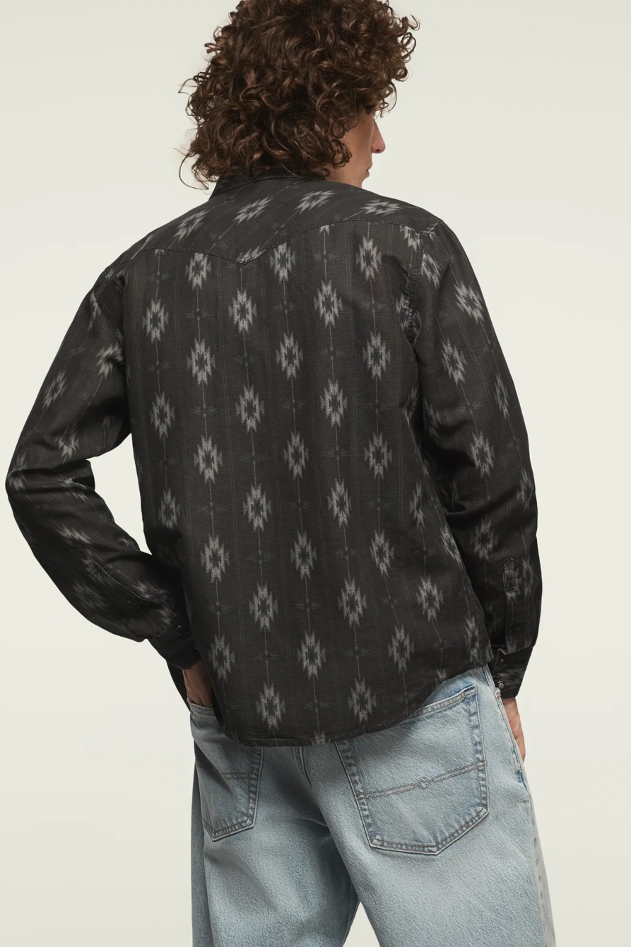 LINEN LONG SLEEVE WESTERN SHIRT — BLACK MULTI — image 3