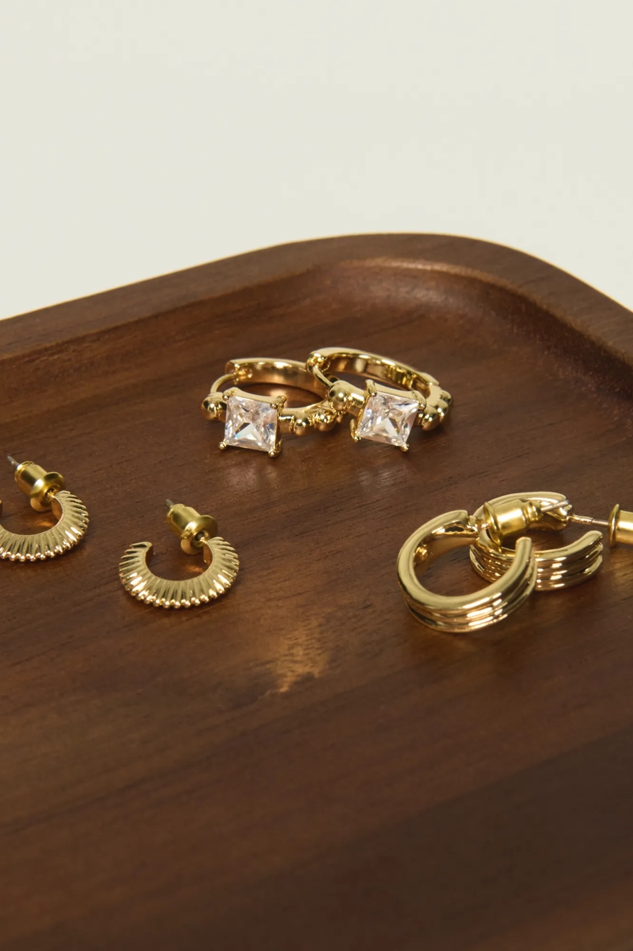 Drop Crystal and Hoop Earrings Set — GOLD — image 1