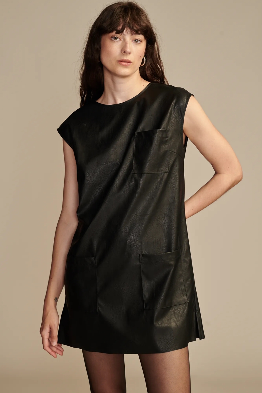 FAUX LEATHER DRESS — BLACK — image 1