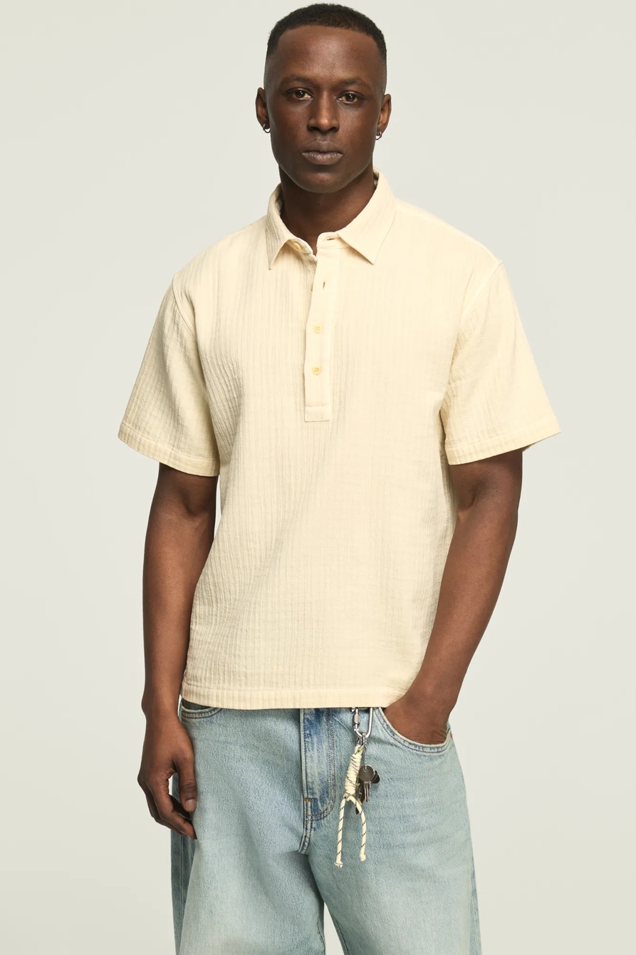 SHORT SLEEVE DOUBLE CLOTH POPOVER SHIRT — Angora — image 1