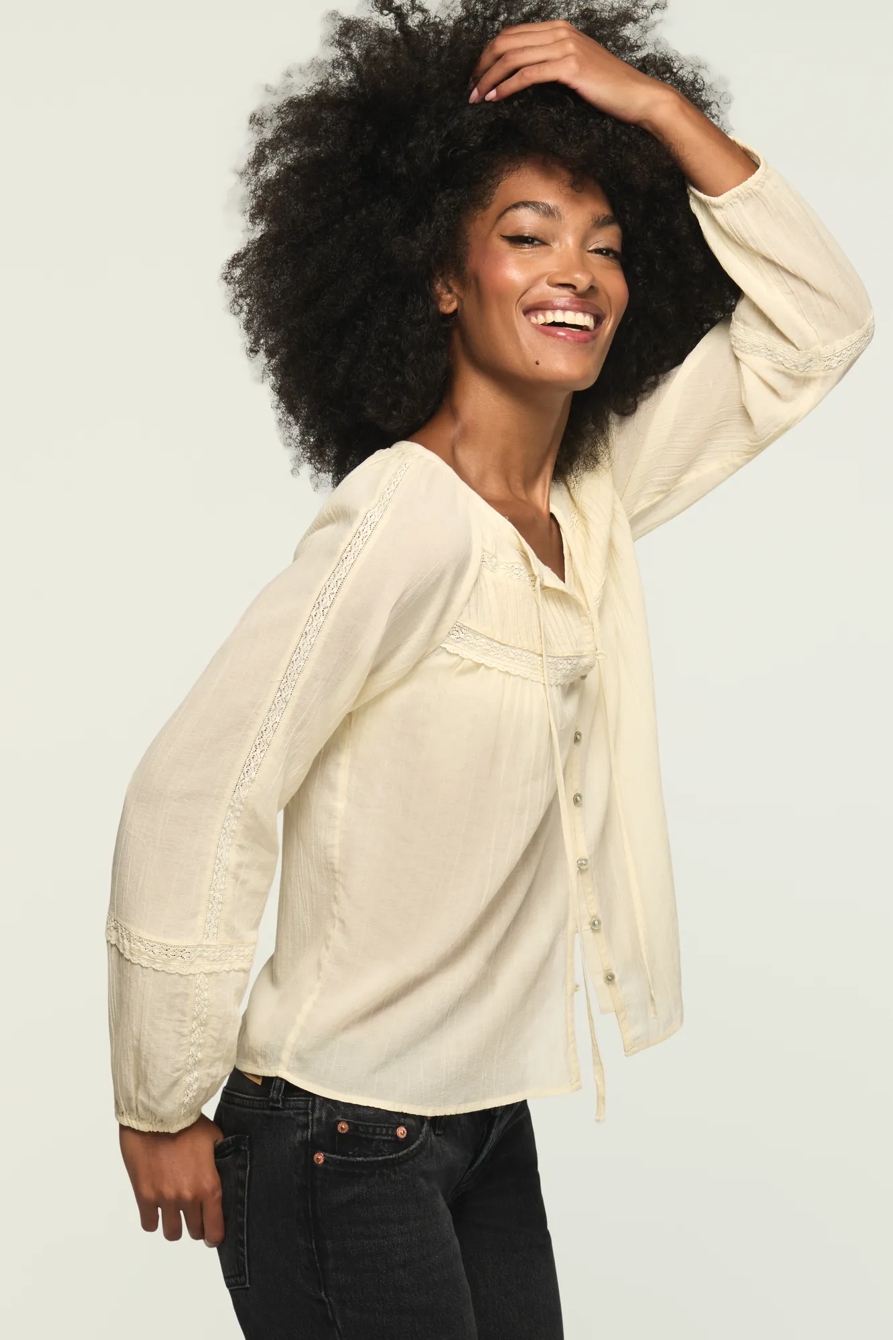 PINTUCK PEASANT BLOUSE — CREAM — image 4