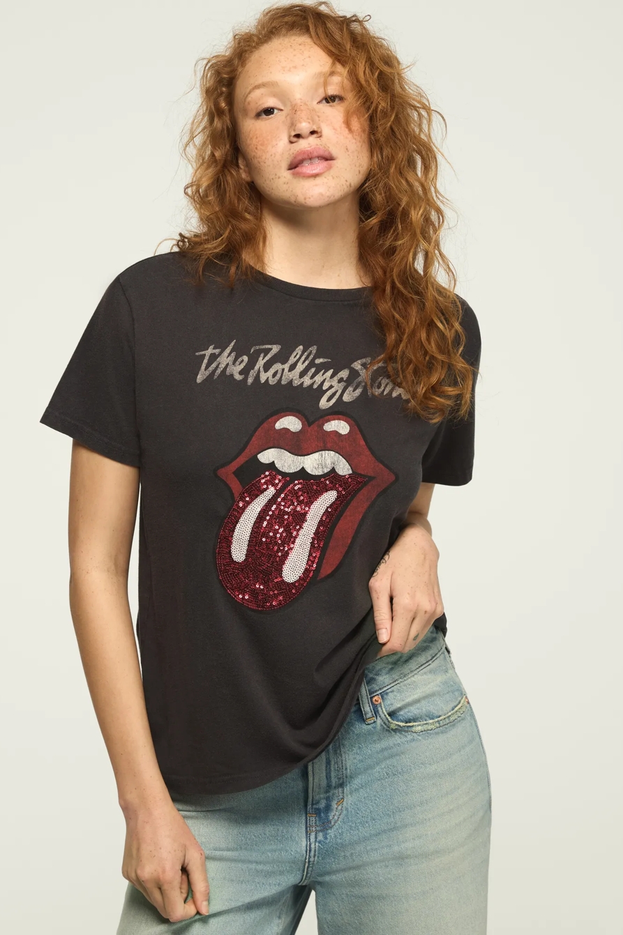 ROLLING STONES SEQUIN TONGUE BOYFRIEND TEE — Pirate Black — image 2