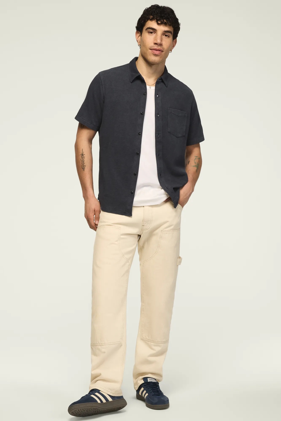 TEXTURED BUTTON THRU KNIT SHIRT — JET BLACK — image 5