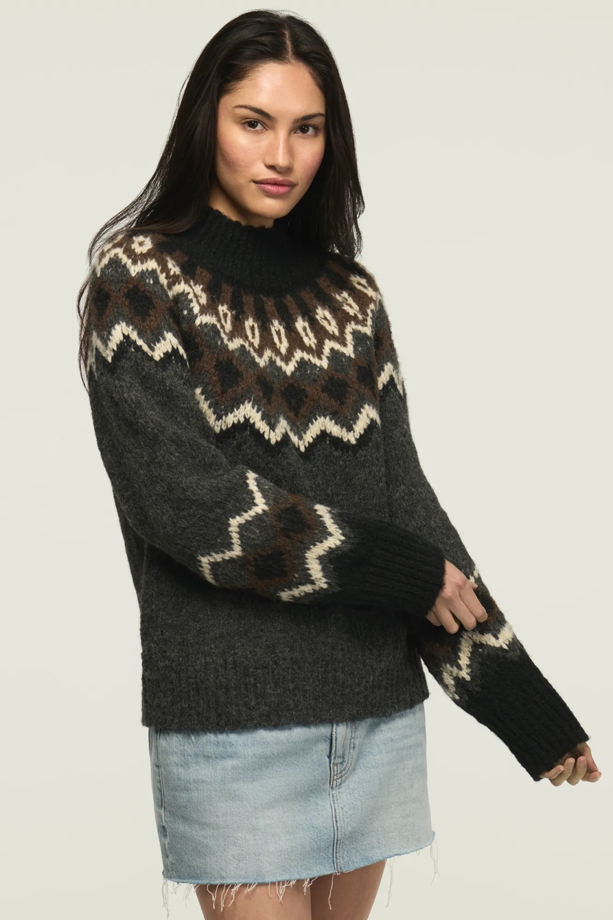 Fair Isle Mock Neck Sweater — CHARCOAL HEATHER GREY — image 4