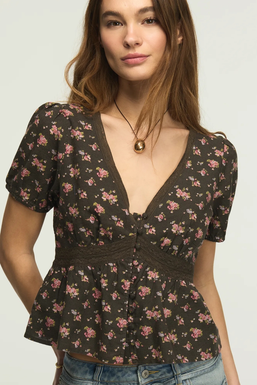 LACE PEPLUM BLOUSE — BLACK FLORAL — image 5