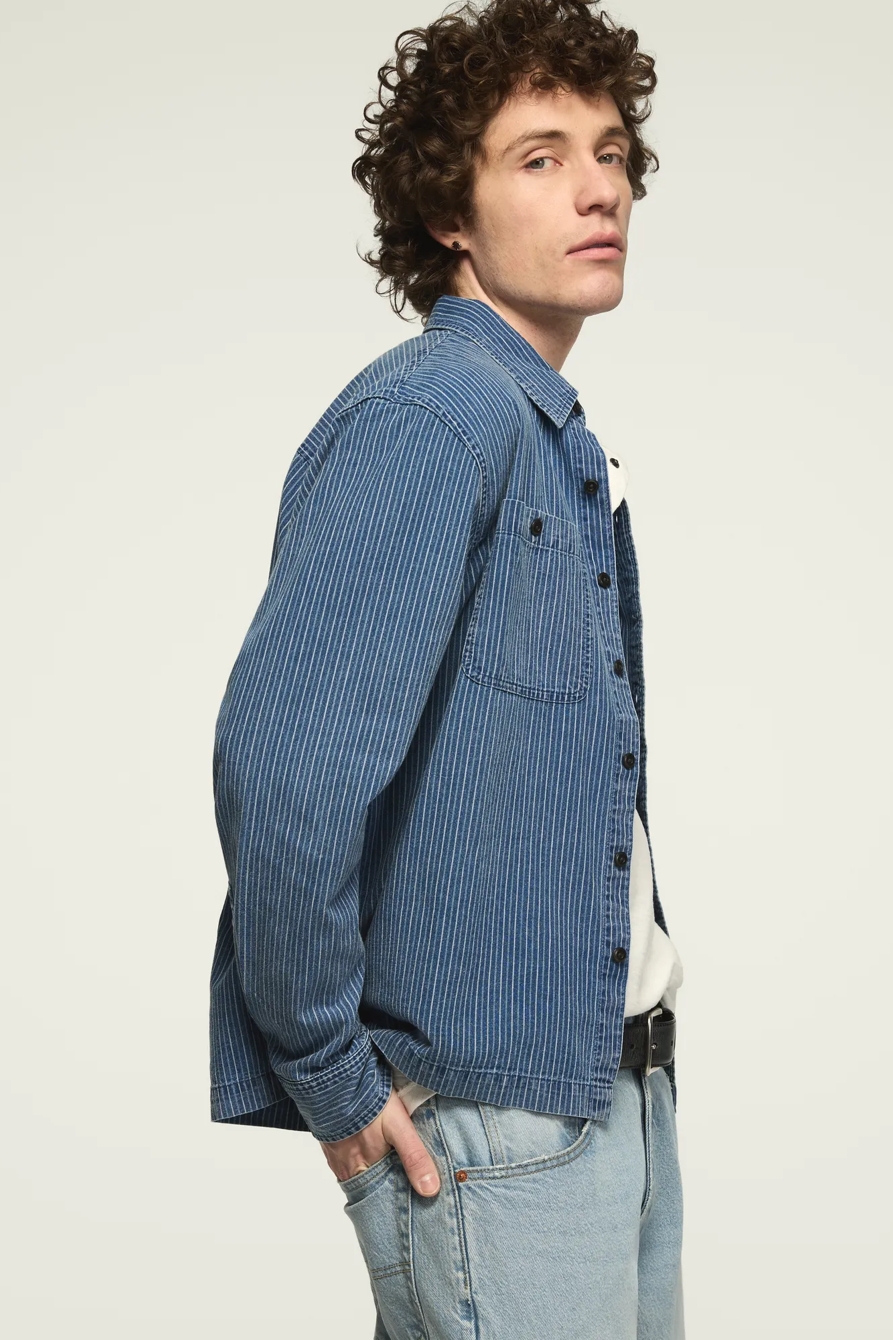INDIGO NOVELTY LONG SLEEVE MASON SHIRT — INDIGO STRIPE — image 5