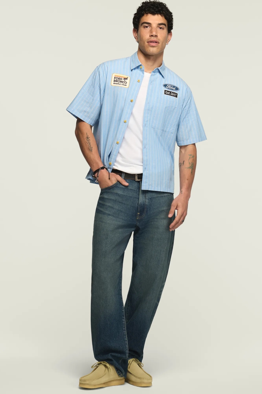 FORD BRONCO SHORT SLEEVE BUTTON DOWN SHIRT — BLUE MULTI STRIPE — image 2