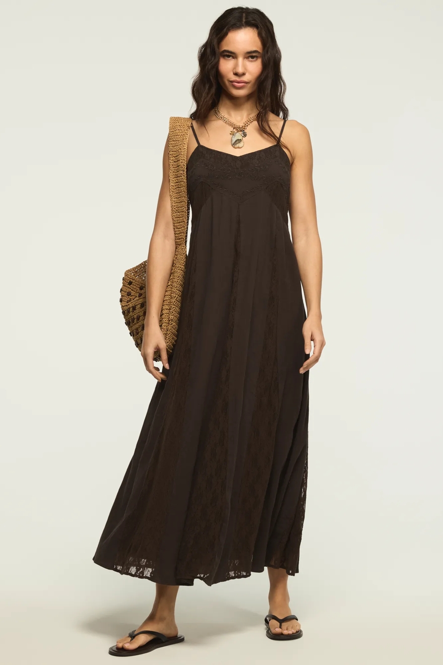 FESTIVAL EMBROIDERED LACE GODET MIDI — RAVEN — image 5
