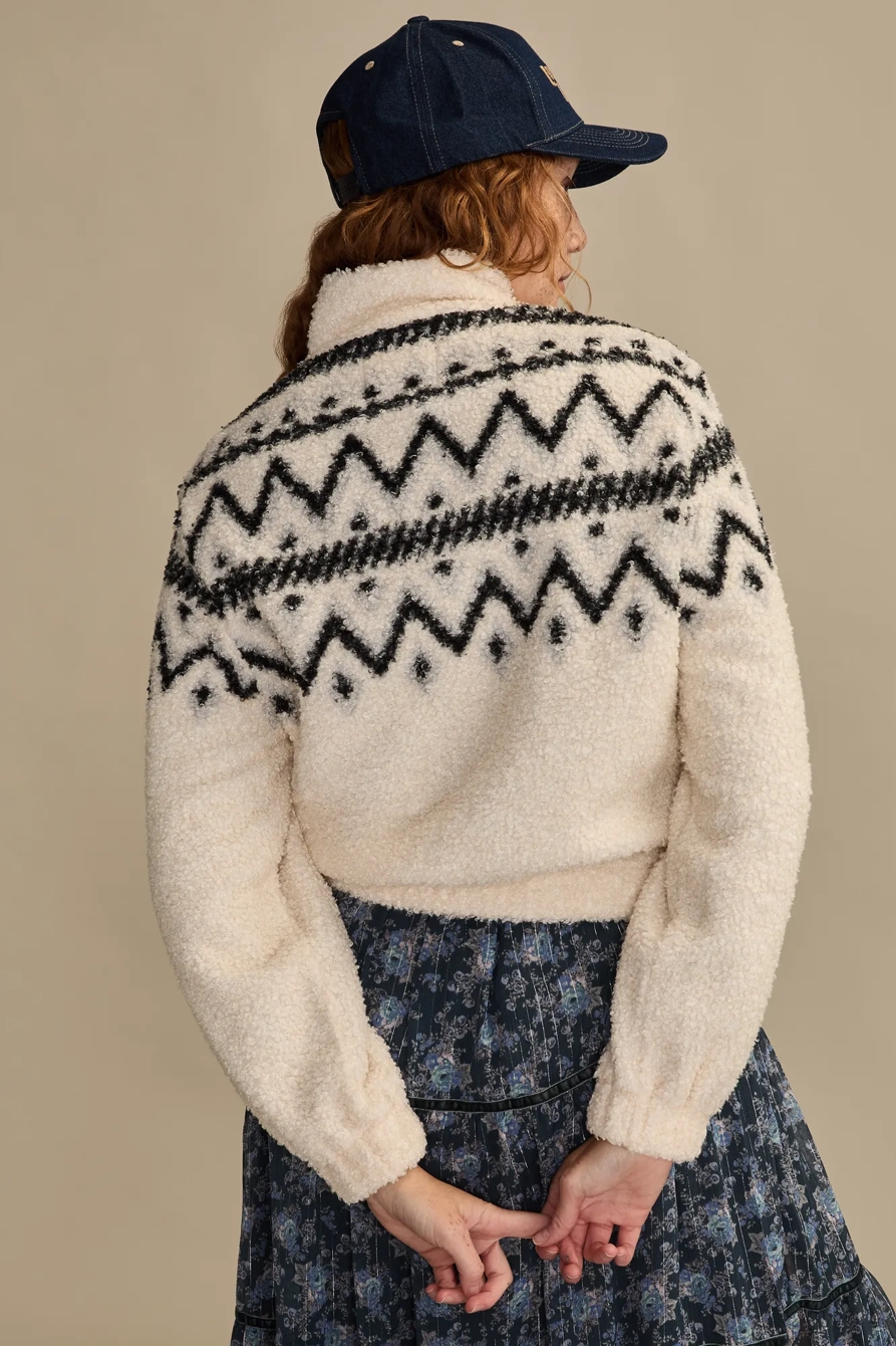 HALF ZIP FLEECE SWEATSHIRT — BLACK CREAM MULTI — image 3
