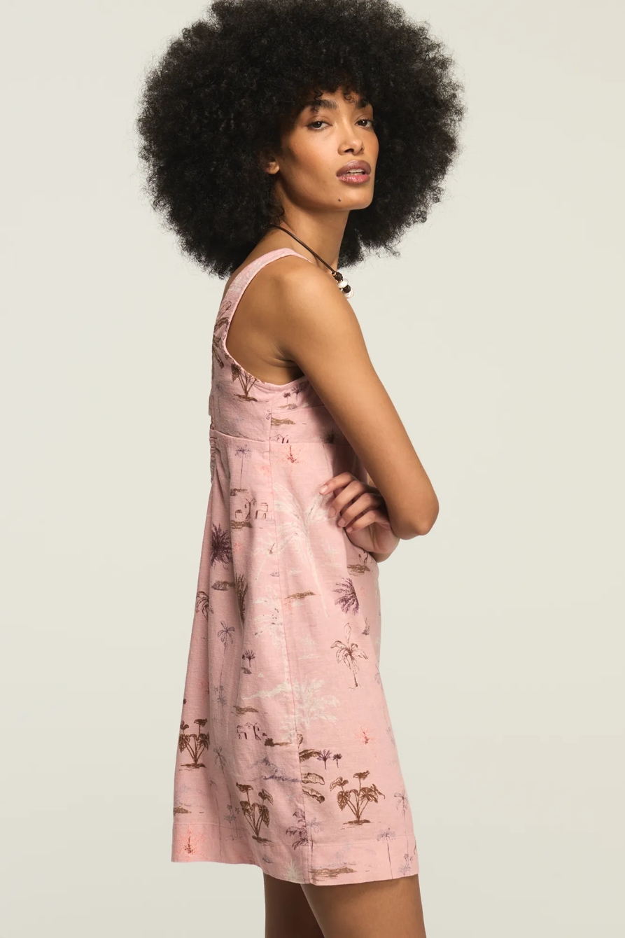 PALM TREE MINI DRESS — MAUVE PALM PRINT — image 4