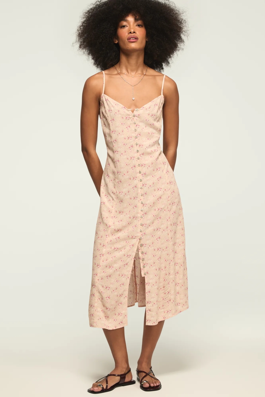 FESTIVAL PRINTED SIMONE SLIP DRESS — PEACH FLORAL — image 1
