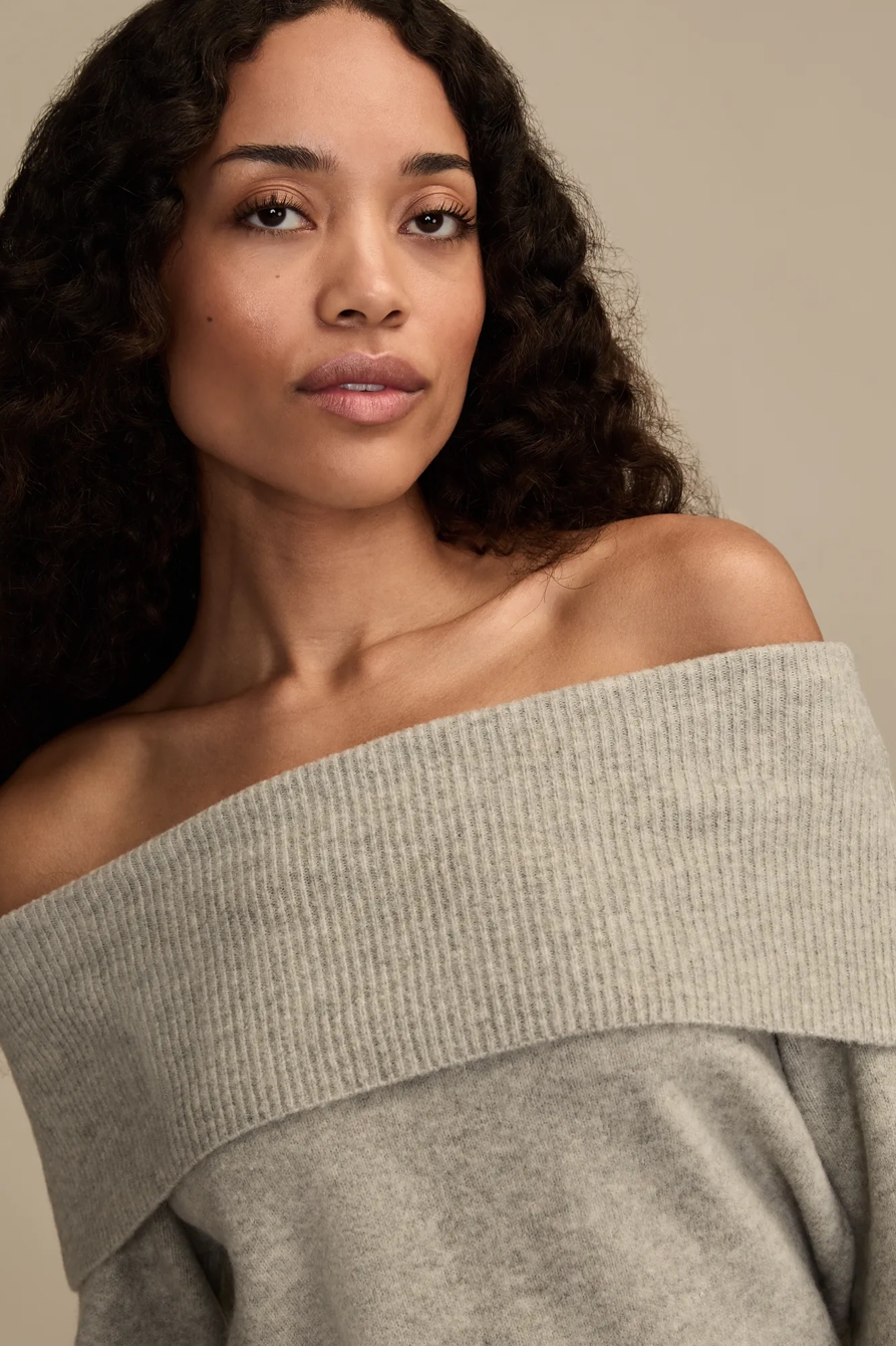 CLOUD SOFT OFF THE SHOULDER SWEATER — LIGHT HEATHER GREY — image 5