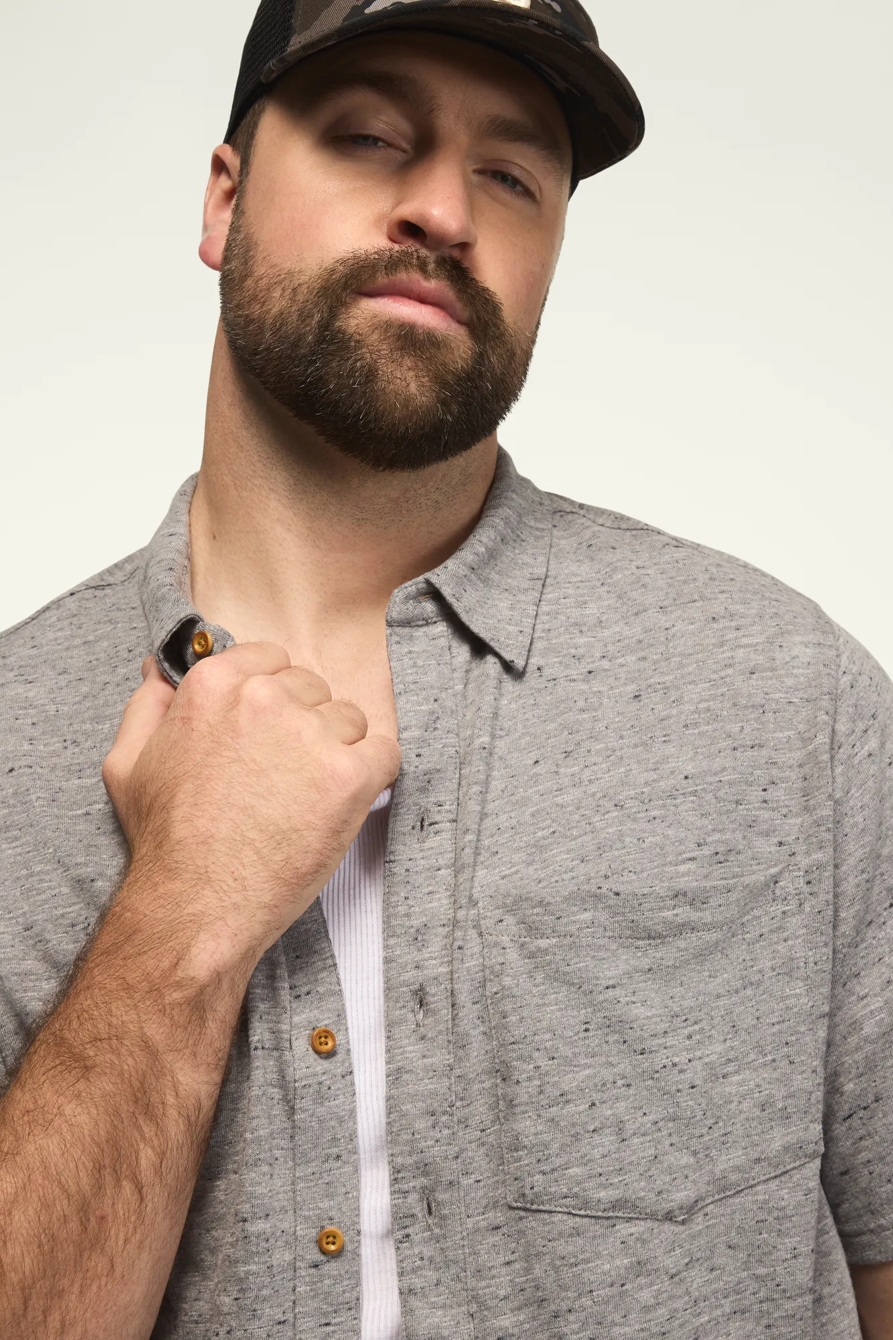 BIG AND TALL LINEN SHORT SLEEVE BUTTON UP SHIRT — BLACKENED PEARL — image 1