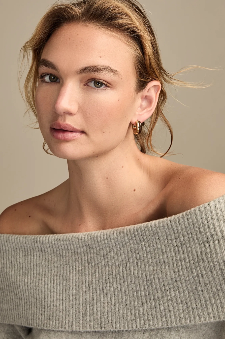 STONE AND METAL HOOP SET — GOLD — image 2