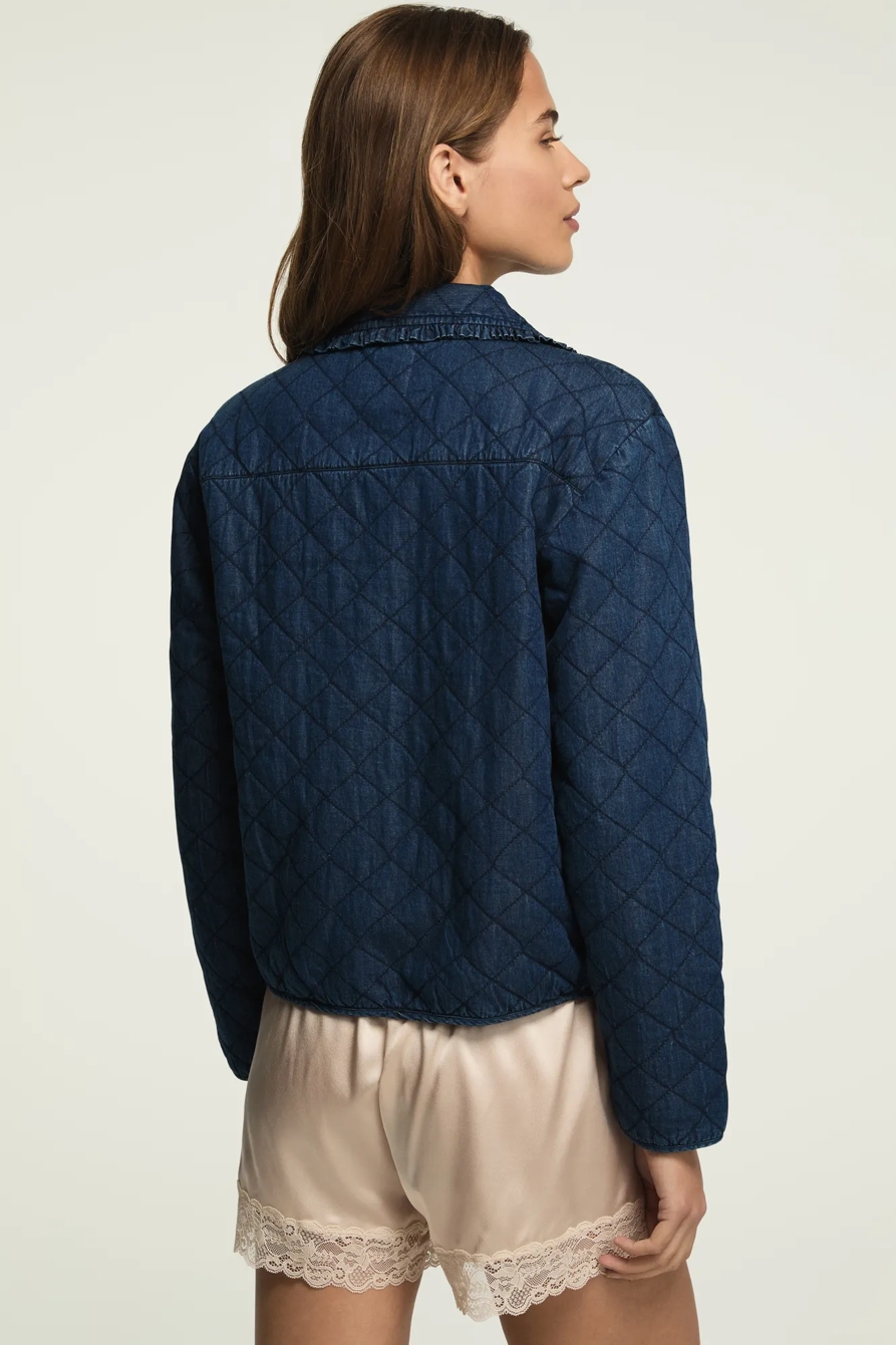 QUILTED PETER PAN COLLAR JACKET — NAVY — image 6