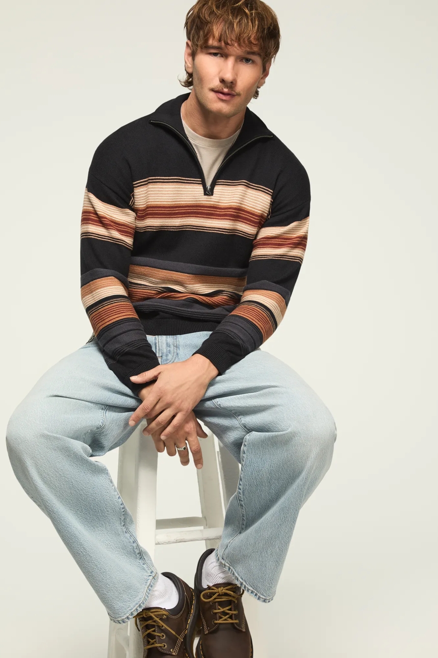 1/4 ZIP OMBRE STRIPE MOCK NECK SWEATER — JET BLACK — image 5