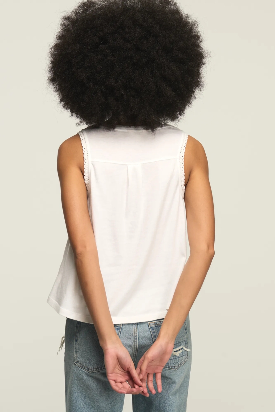 CROCHET TRIM HENLEY TANK — BRIGHT WHITE — image 3