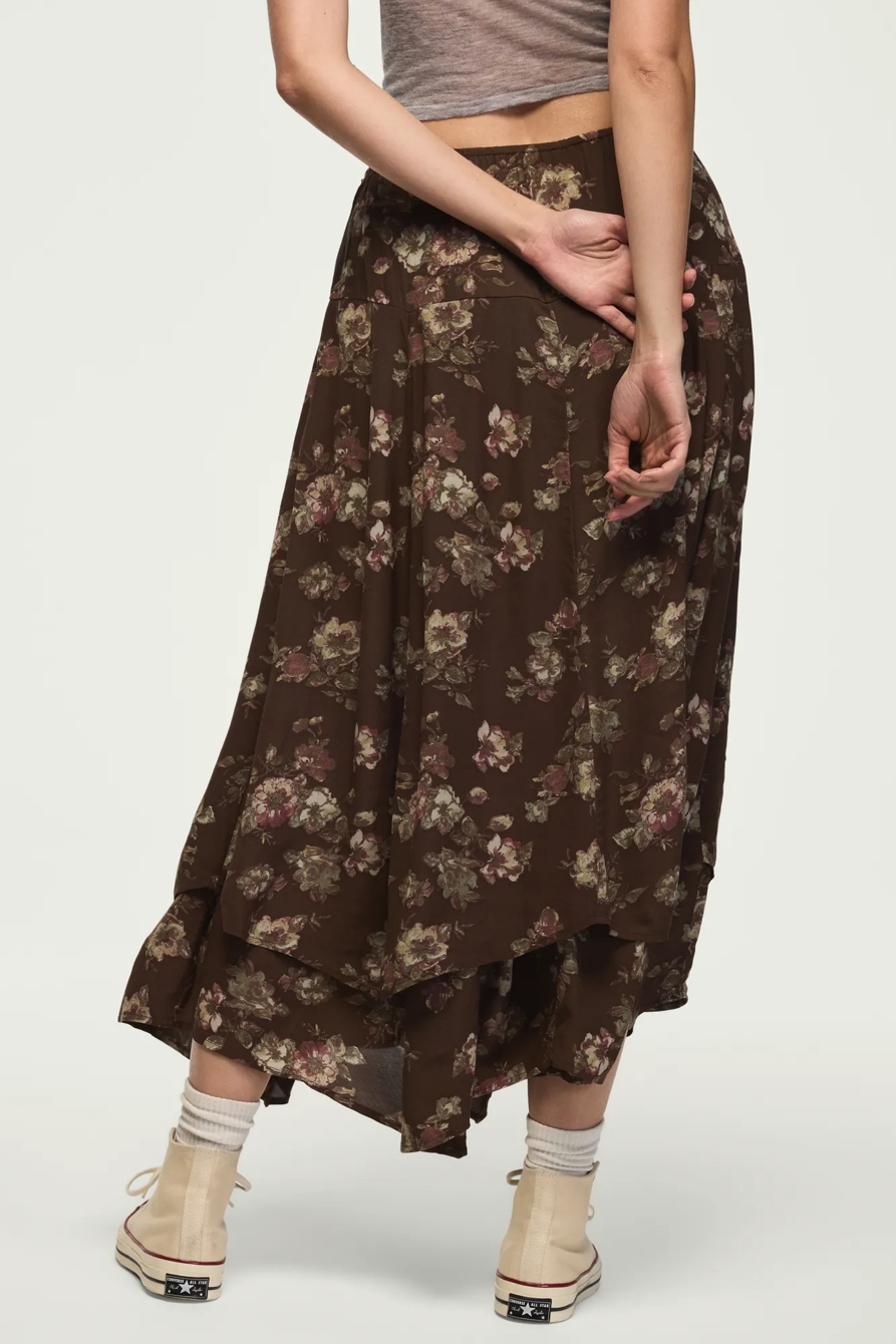 FLORAL DROP WAIST MIDI SKIRT — TAUPE FLORAL — image 3