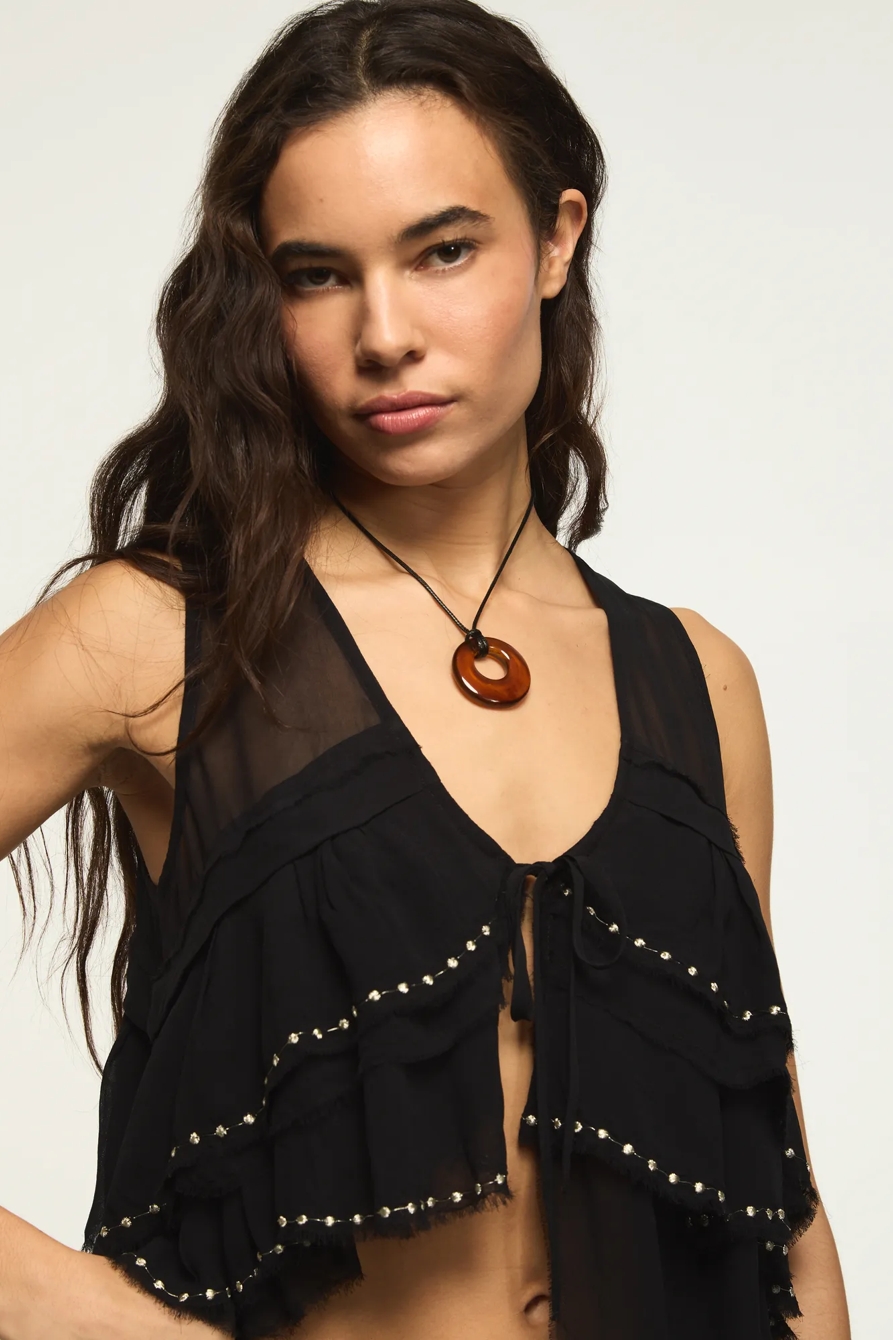 FESTIVAL STUDDED RUFFLE VEST — METEORITE — image 2