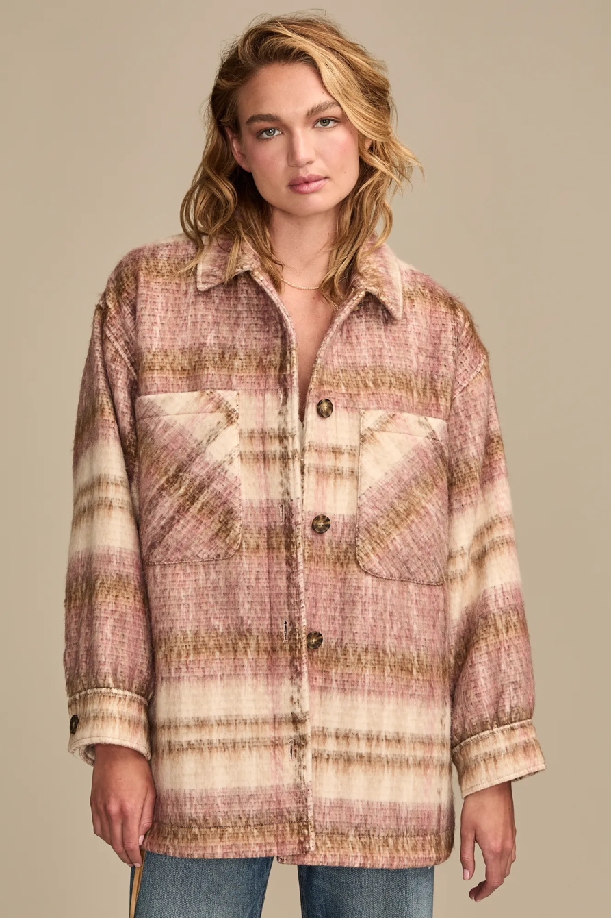 OVERSIZED PLAID SHIRT JACKET — PINK PLAID — image 1