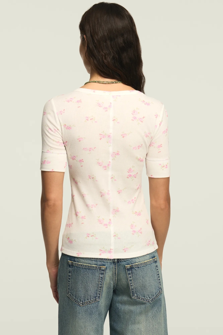 RIBBED HENLEY TEE — Cream Floral — image 3