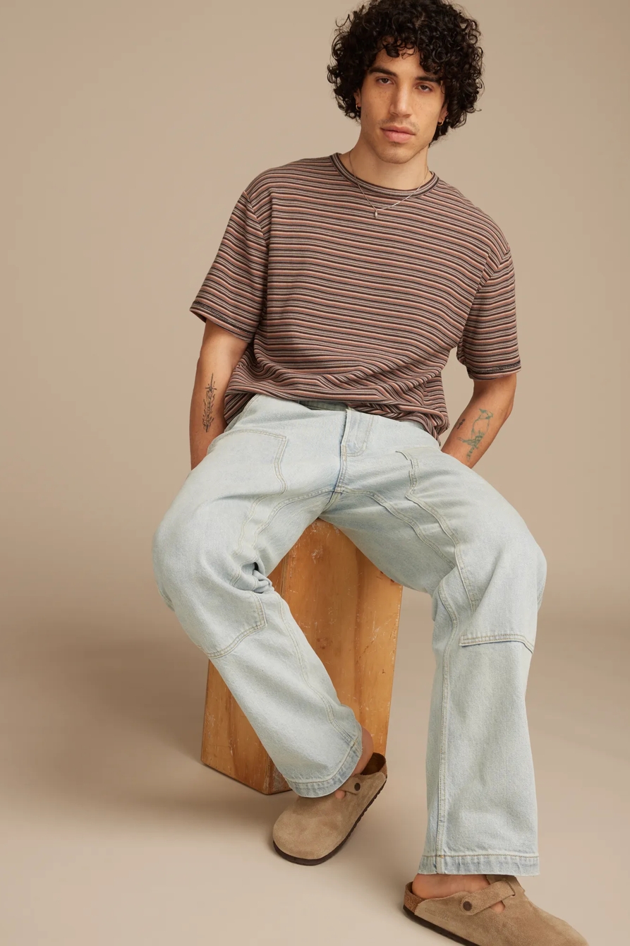 STRIPE WAFFLE RELAXED CREW TEE — MULTI — image 1