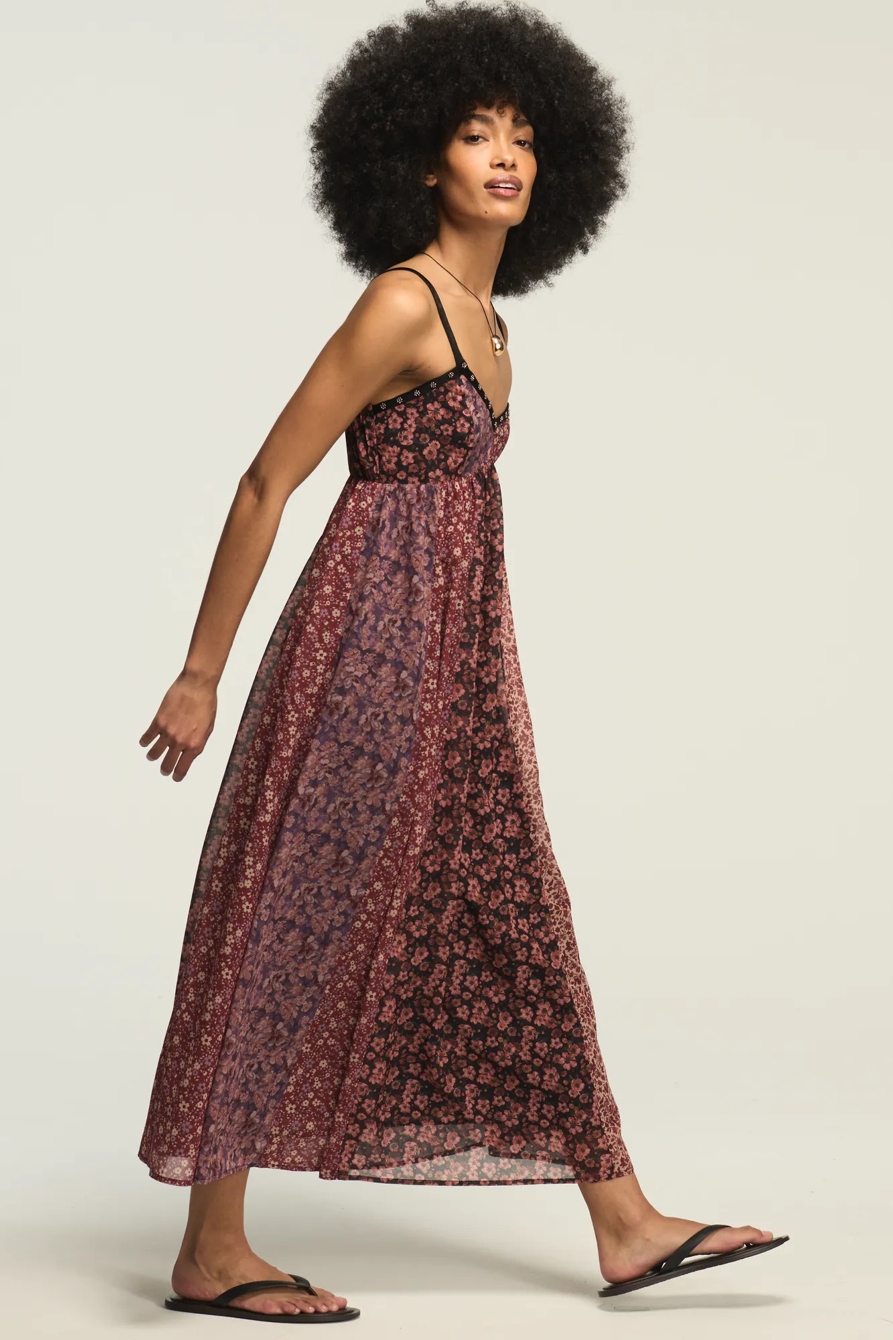 PRINT MIX MIDI DRESS — BURGUNDY PRINT MIX — image 5