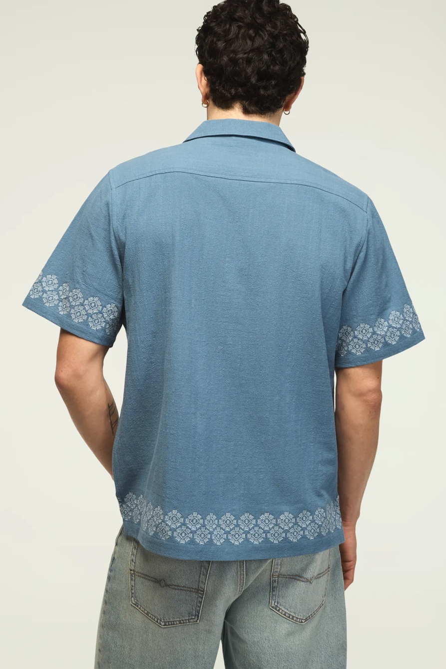 SHORT SLEEVE EMBROIDERED CAMP COLLAR SHIRT — CAPTAIN'S BLUE — image 3