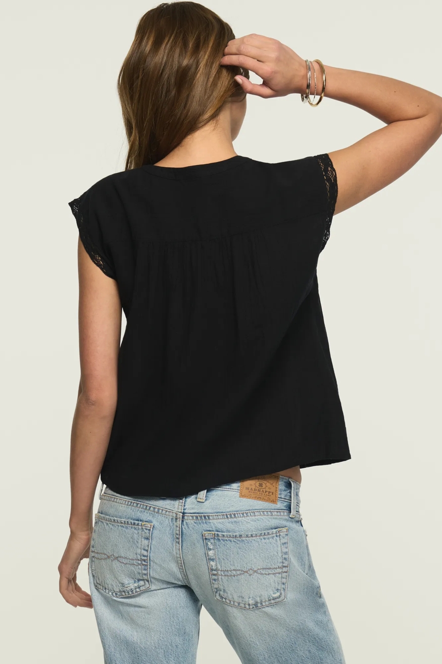 EMBROIDERED SHELL SLEEVE TOP — CAVIAR — image 3