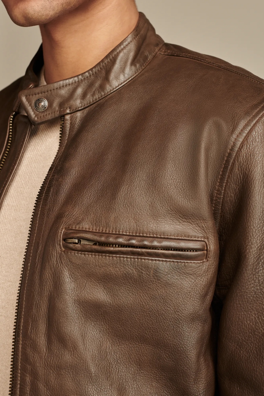WASHED LEATHER BONNEVILLE JACKET — DARK BROWN — image 2
