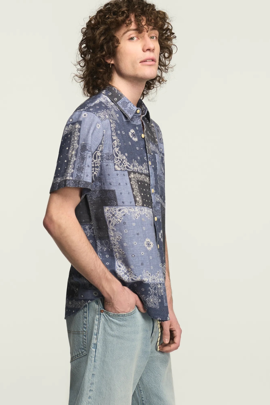 SHORT SLEEVE BANDANA PRINT SAN GABRIEL SHIRT — BLUE MULTI — image 4