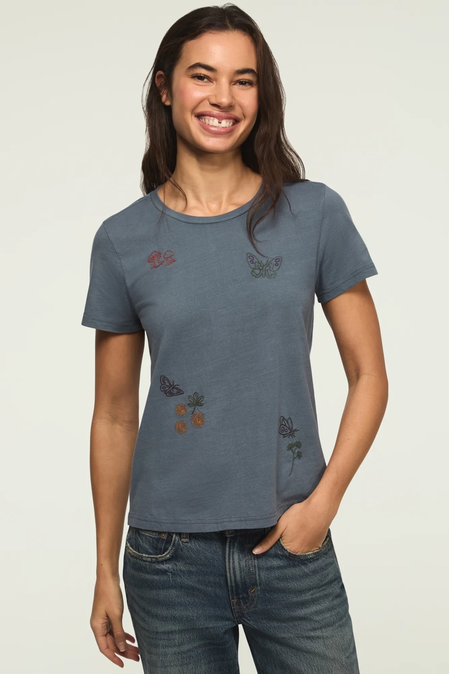 FLORAL BUTTERFLY ALL OVER CLASSIC CREW — #1479 FLINT STONE — image 1