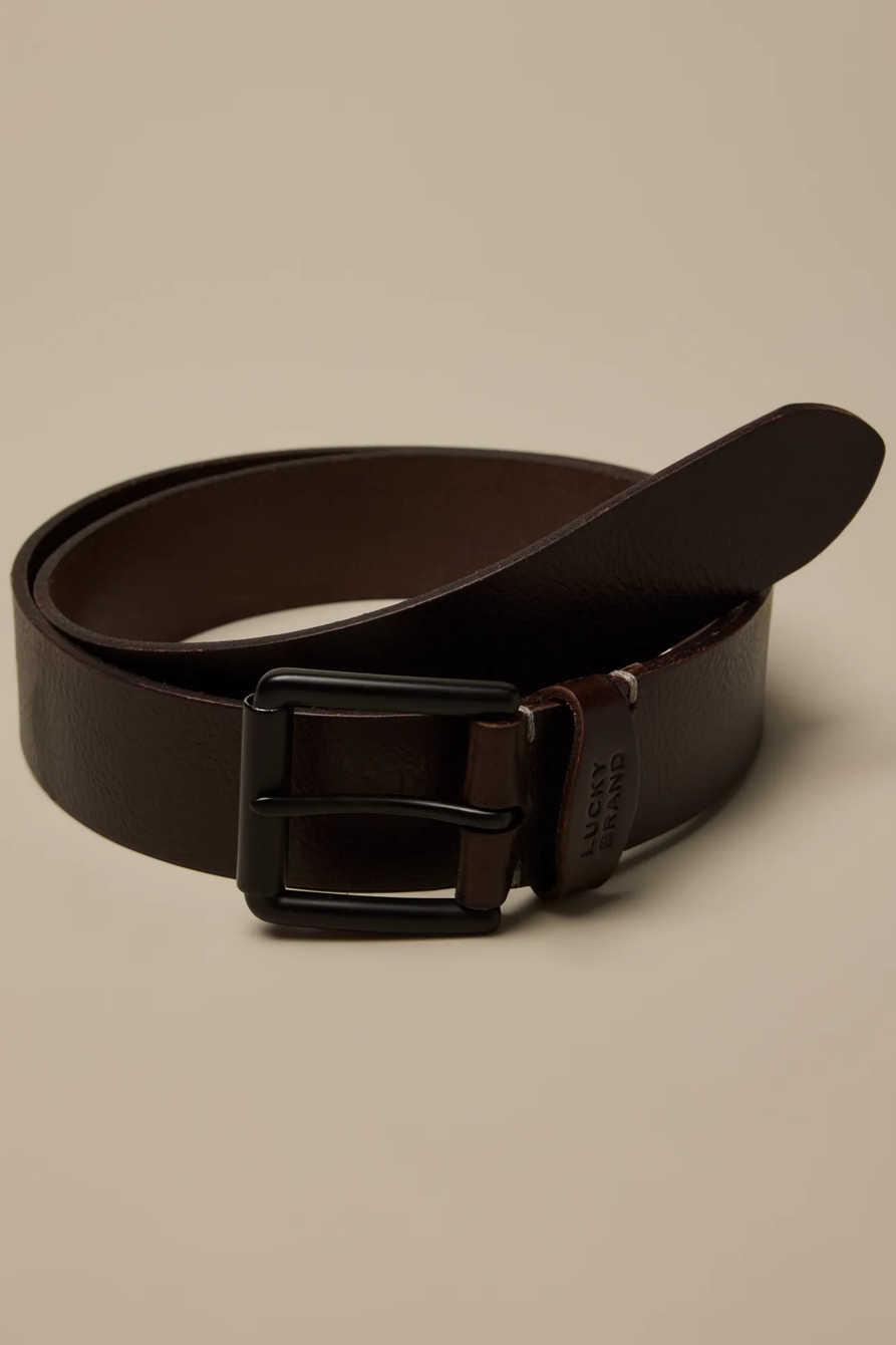 ROLLER BUCKLE LEATHER BELT — DARK BROWN — image 1