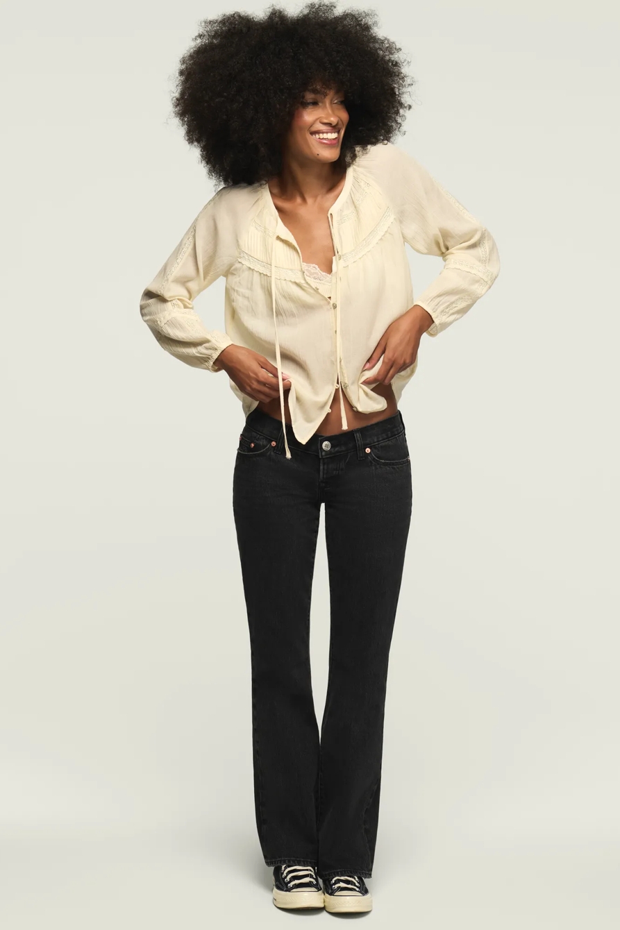 PINTUCK PEASANT BLOUSE — CREAM — image 2