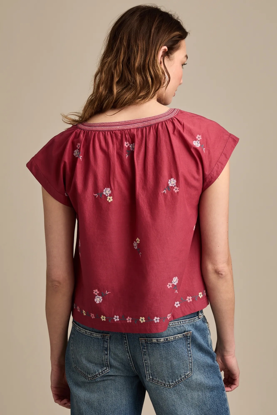 EMBROIDERED SWING BLOUSE — BURGUNDY — image 3