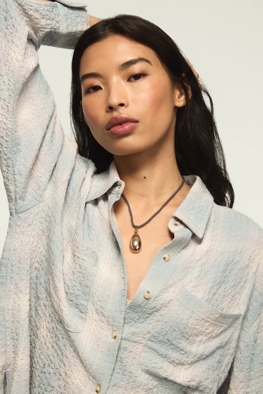 CROPPED PLAID DRAPEY SHIRT — BLUE PLAID — image 2