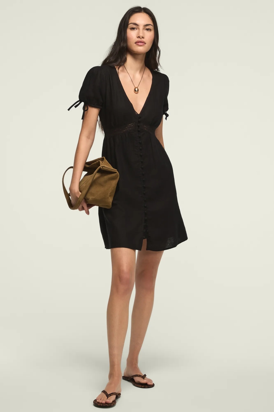 SHORT SLEEVE LACE BTTN THROUGH MINI DRESS — METEORITE — image 5