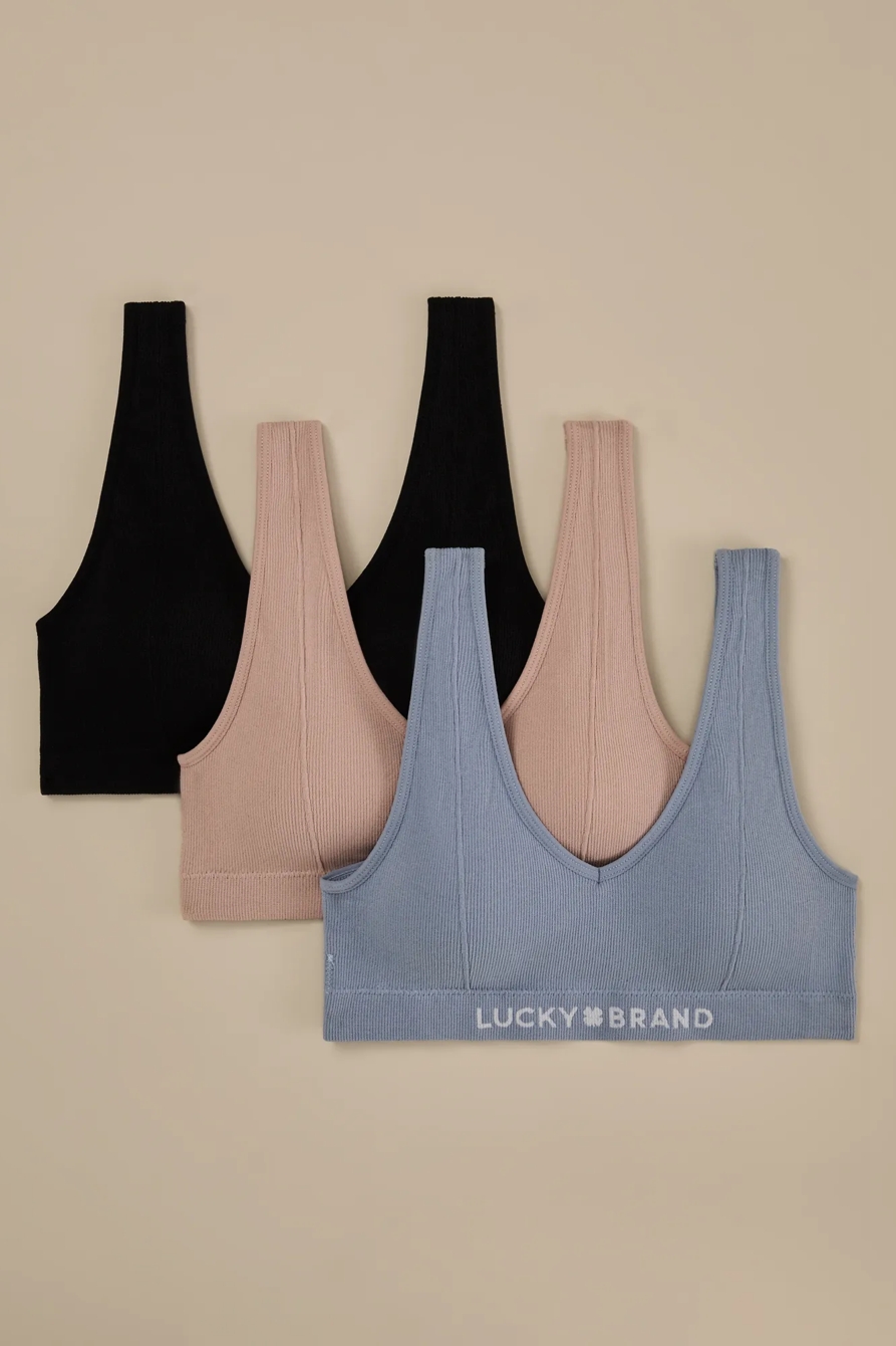 3PK RIB COMFORT BRA — MEDIUM BLUE — image 1