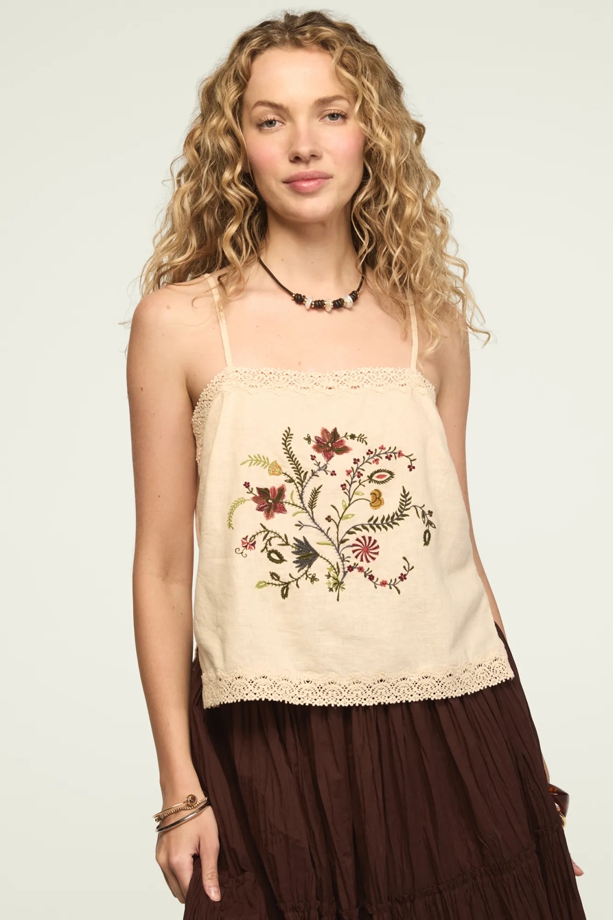 FLORAL CONTRAST EMBROIDERED TANK — CREAM — image 1