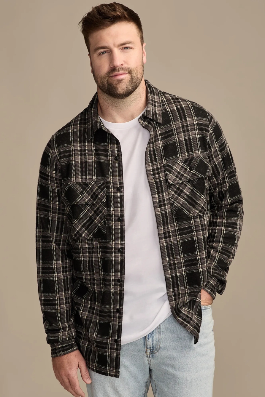 BIG & TALL BRUSHED KNIT SHIRTING — CAVIAR MULTI — image 1