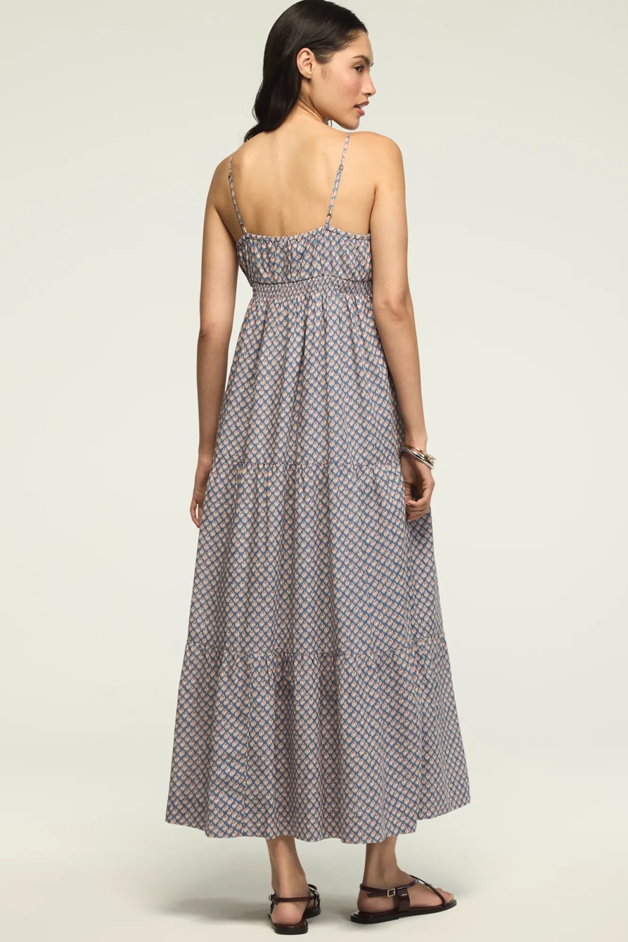 PRINTED RUCHED WAIST MAXI — BLUE IKAT — image 3