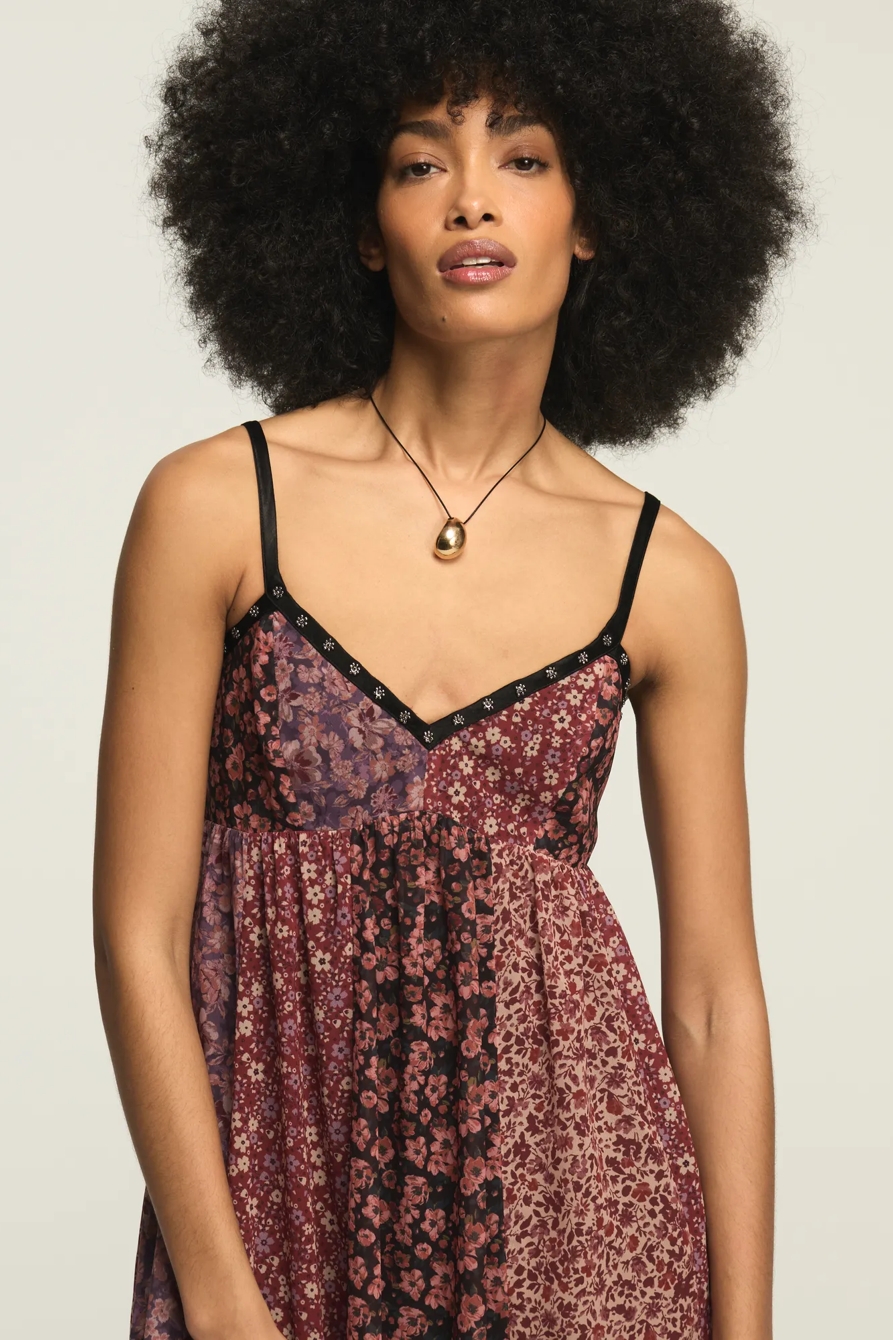 PRINT MIX MIDI DRESS — BURGUNDY PRINT MIX — image 2