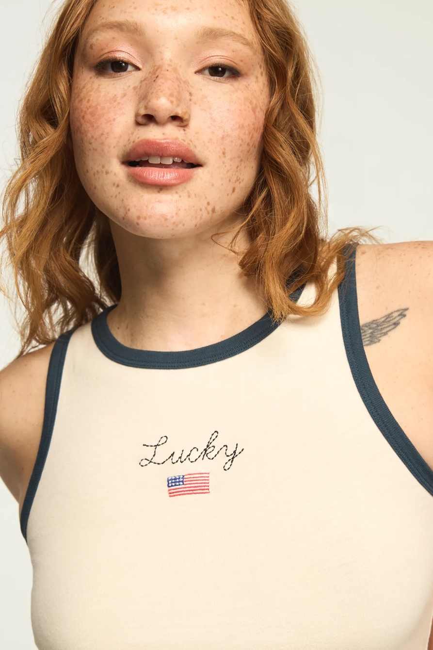 LUCKY AMERICAN FLAG RINGER TANK — GARDENIA — image 2