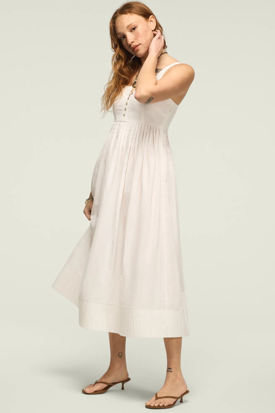 POPLIN PINTUCK MAXI DRESS — BRIGHT WHITE — image 4