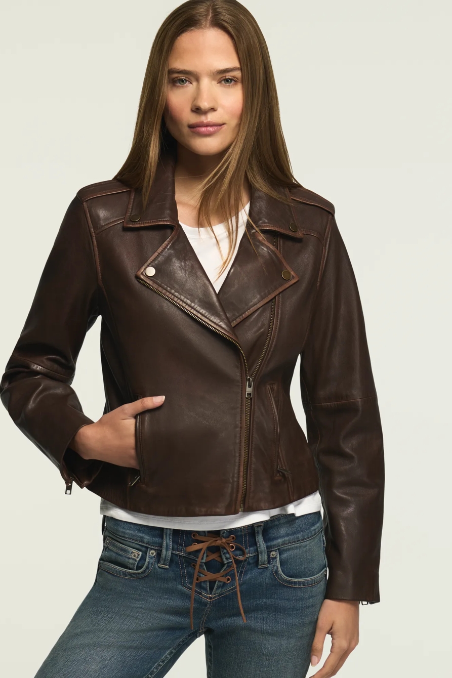 Classic Leather Moto Jacket — CHESTNUT — image 1