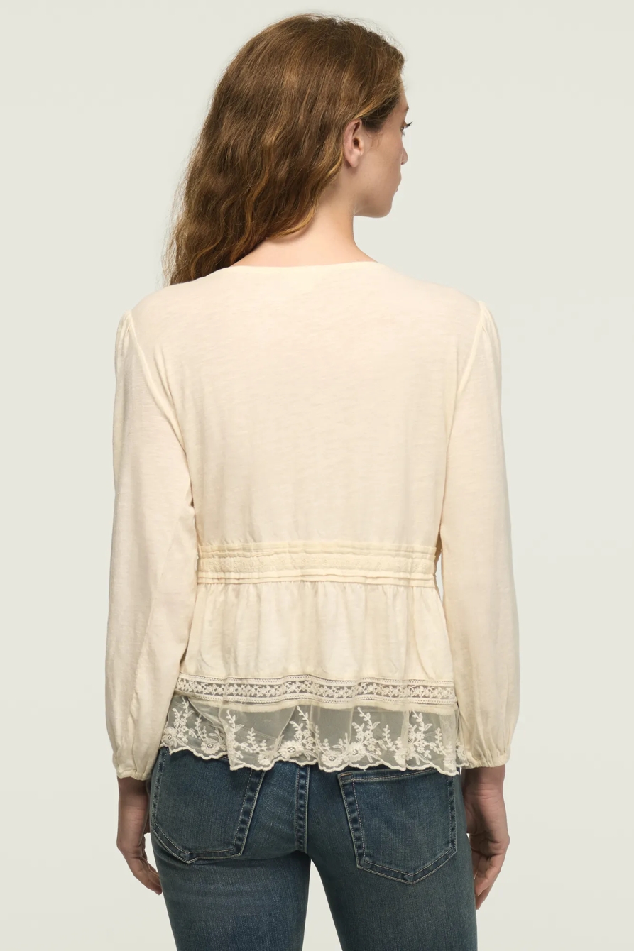 EMBROIDERED YOKE TIERED KNIT TOP — WHISPER WHITE — image 4