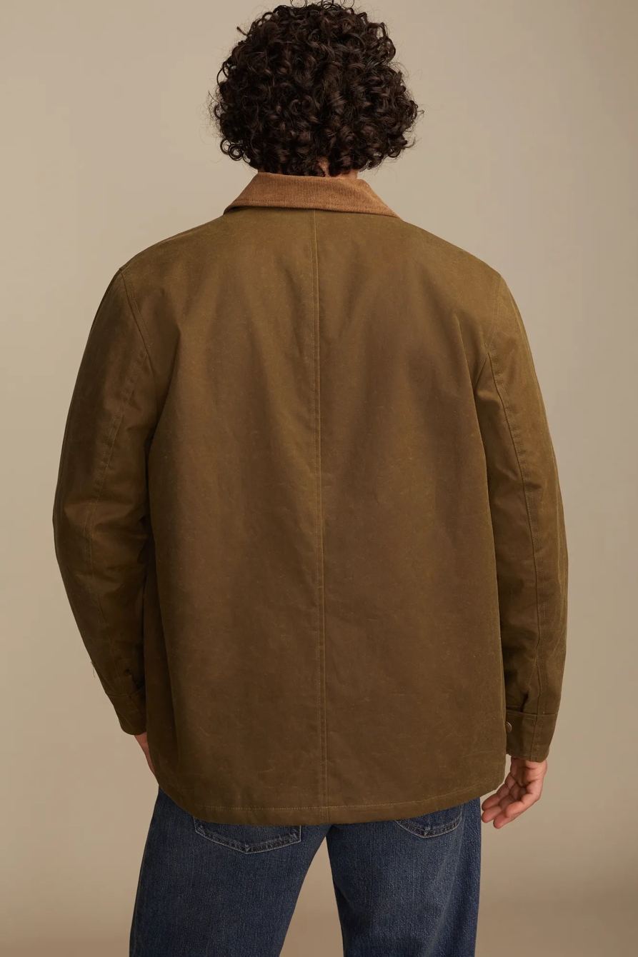 CORDUROY COLLAR WAXED BARN JACKET — DARK OLIVE — image 7