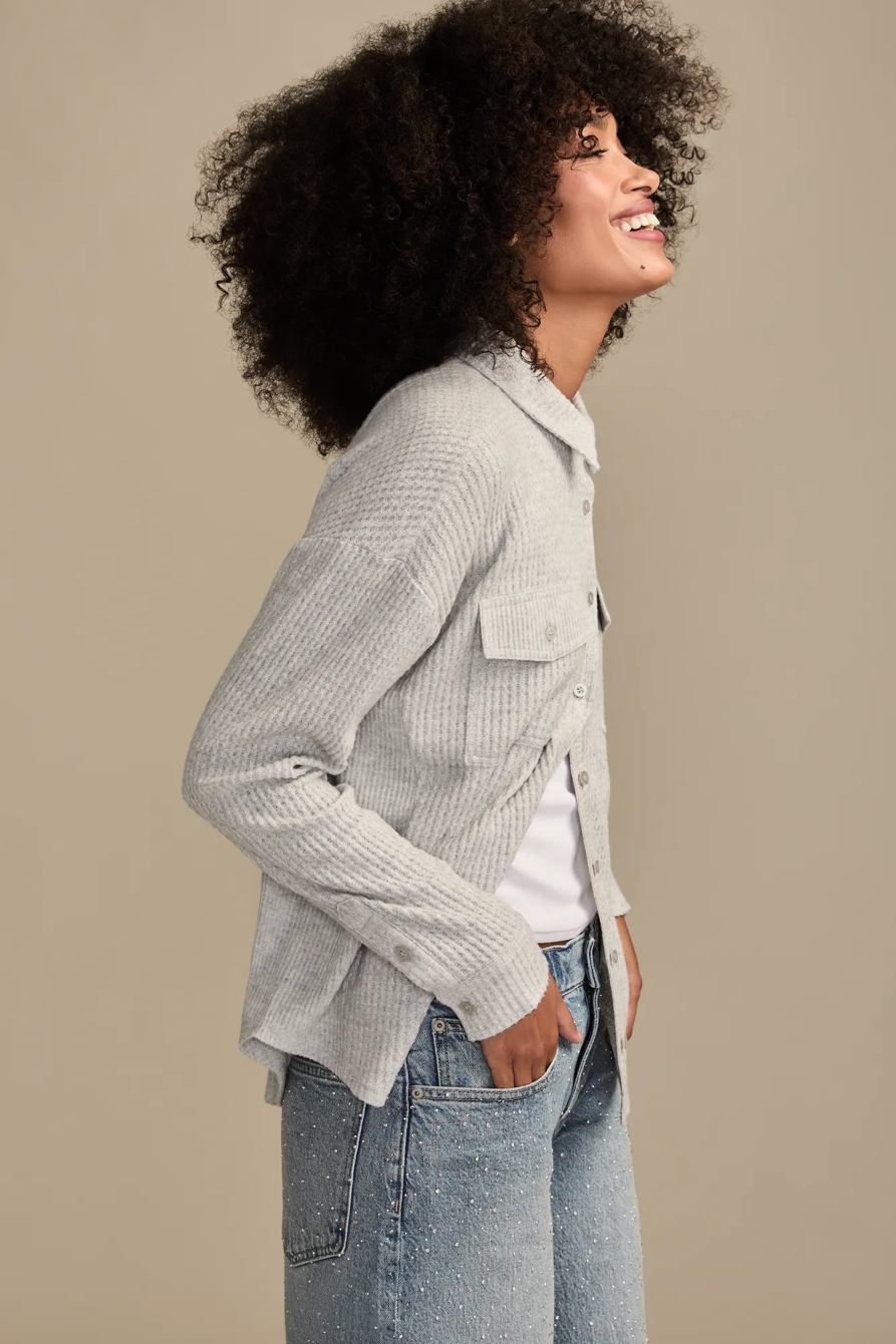CLOUD WAFFLE BUTTONDOWN TOP — LIGHT HEATHER GREY — image 4