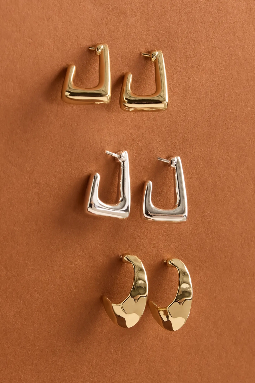 J SHAPE HOOP EARRING SET — TWO TONE — image 1